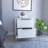 Kaia Nightstand , End Table, Side Table Two Drawers, Metal Handle -White B07091876