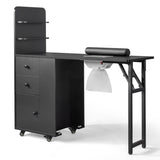 Black MDF Folding Nail Desk with 2 Drawers, Cabinet Door & Storage Shelf 89278371
