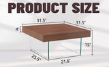 Walnut Colored Square MDF Coffee Table - 31.5"x31.5" with Tempered Glass Legs.Density Board W1151P233512