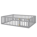 ZUN Queen Size Wood Floor Bed Frame with Fence and Door, Gray 91365938