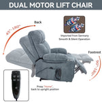 ZUN Grey Blue Dual Motor Infinite Position Up to 350 LBS Chenille Power Lift Recliner Chair, Heavy Duty W1803P250564