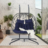 ZUN 2 Person Outdoor Rattan Hanging Chair Patio Wicker Egg Chair W874P146260