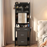 Small Vanity Desk with Sliding Mirror and LED Lights, Makeup Table with Charging Station and Storage 24790285