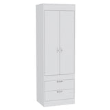 Lisboa Armoire, Rod, Double Door, Two Drawers, Metal Handles White B070P210737