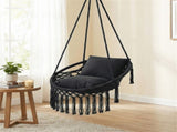 Black Boho Macrame Hanging Swing Chair with 2 Padded Cushions, 330LBS Capacity Hammock Chair for 92131278