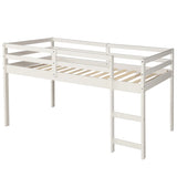 ZUN Low Study Twin Loft Bed with Cabinet and Rolling Portable Desk - White 09527579