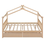 ZUN Full Size Wooden House Bed with Drawers, Natural 59094251