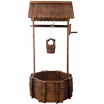 ZUN Rustic Wooden Wishing Well Planter Outdoor Home Décor for Patio, Garden, Yard w/Hanging Bucket W465P215367