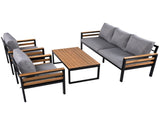 GO 4-Piece Outdoor Furniture Sofa Set for 5 People Acacia Wood Armrests, Patio Conversation Set 85693369