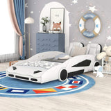 Twin Size Race Car-Shaped Platform Bed with Wheels, White WF297945AAK