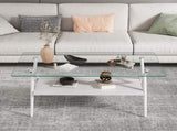 Rectangle Coffee Table with Tempered Glass top and White Metal Legs, Modern Table for Living Room , W241142561