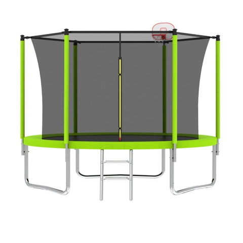 ZUN 10FT Trampoline for Kids, Basketball Hoop and Ladder, Outdoor Kids Trampoline with Safety K1163P147346