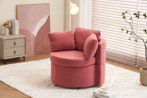 ZUN Fabric Swivel And Storage Chair With Back Cushion For Living Room,Dark Pink 56937440