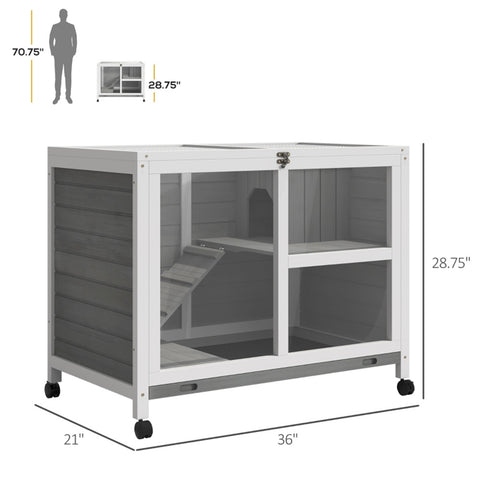 ZUN Pet cage /Wood Rabbit Hutch-Gray （Prohibited by WalMart） 03906617