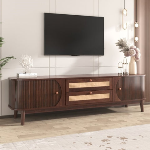 ZUN Rattan TV Stand for TVs up to 75'', Modern Farmhouse Media Console, Entertainment Center with Solid WF316663AAP