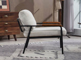 Modern Accent Chair with Natural Wood Armrests Black Metal Frame, Light Beige Upholstered Seat W2215P248476