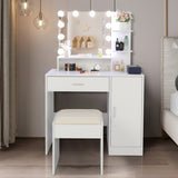 ZUN FCH Large Vanity Set with 10 LED Bulbs, Makeup Table with Cushioned Stool, 3 Storage Shelves 1 50529710