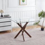 Dining Table with cross metal leg and tempered glass,Modern Space Saving Kitchen Table for Living W234P311867
