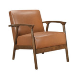 Brown Faux Leather Upholstered Accent Chair 1pc Seat Cushion Solid Rubberwood Frame Living Room B011P287483