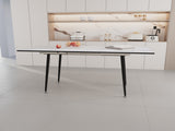 47" expandable to 63" inch MDF square white marble patterned dining table, modern industrial kitchen W2189P174790