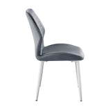 Modern Dining Side Chairs Set of 2, Dark Gray Velvet Upholstered White Metal Legs Furniture B011P284952