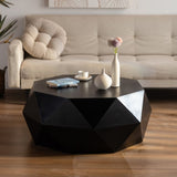 38"Three-dimensional Embossed Pattern Design American Retro Style Coffee Table,Black Tabletop W757134932
