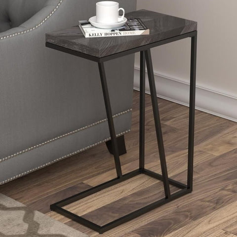 ZUN Rustic Grey Herringbone and Sandy Black Accent Table B062P153638