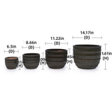 Set of 4 Fluted Ceramic Flowerpot, Modern Planter for Patio, Garden, Windowsill - Dark Coffee W3273P321575