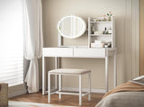 Small Vanity Desk with Mirror and Lights, Makeup Vanity Table with LED Mirror, 3 Lighting Modes, W3587P462329