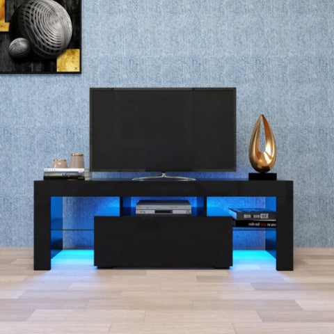 ZUN Black TV Stand with LED RGB Lights,Flat Screen TV Cabinet, Gaming Consoles - in Lounge, Living W33115870