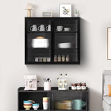 27.56"Glass Doors Modern Two-door Wall Cabinet with Featuring Three-tier Storage for Entryway Living W757119327