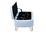 Blue Storage Ottoman Bench for End of Bed Gold Legs, Modern Grey Faux Fur Entryway Bench Upholstered W1170104171