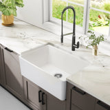 24 Inch White Fireclay Farmhouse Sink-24x 16 White Farm Sink for Small Kitchen and Laundry, Apron W1386P313111