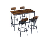 ZUN Pub High Dining Table 5 Piece Set, Industrial Style Pub Table, 4 PU Leather Bar Chairs for Kitchen 97578005