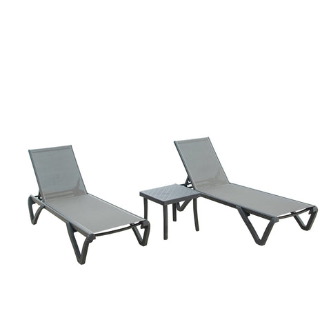 ZUN Patio Chaise Lounge Chair Set of 3,Outdoor Aluminum Polypropylene Sunbathing Chair with 5 Adjustable W1859109841