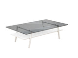 Rectangle Coffee Table, Tempered Glass Tabletop with White Metal Legs, Modern Table for Living Room W241126035