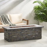 ZUN Outdoor Patio Concrete Fire table, Rectangle Gas Burning 56-Inch Fire Pit - 50, 000 BTU, Stone 43807769