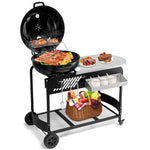 ZUN 110*45*110cm Portable Charcoal Grill with Wheels and Sidetable, Large BBQ Smoker with Adjustable 02203572