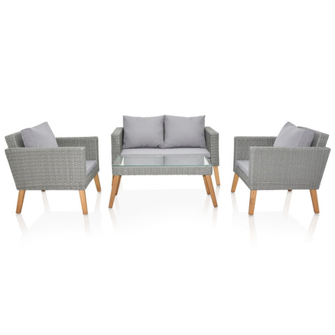 ZUN 4 Piece Outdoor Patio Furniture Set, Resin Rattan and Acacia Wood Chairs Conversation Furniture Set 96267191