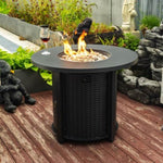 ZUN 32inch Round Steel Fire Pit Table with Steel Lid and Lava Rocks W853P193941