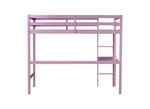 ZUN Twin High Loft Bed, Rubber Wood Loft Bed with Safety Guardrail, built-in desk, ladder,Pink W504P206981