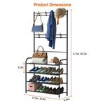 ZUN Entryway Coat Hat Rack Shoe Storage Shelf 4 Tier Shoe Rack Freestanding Hall Tree Garment Hanger 16384782