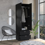 ZUN Vico 76" High Armoire Wardrove Closet with 2 Drawers, Double Door Cabinet , One Shelf and Hanging B070P188837