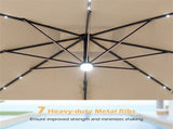10x10 Ft Beige Solar LED Cantilever Patio Umbrella 360&deg Rotation Offset Hanging Umbrella with 94324583