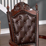 Traditional 2pcs Arm Chairs Brown Cherry Solid wood Dark Brown Leatherette Seats Tufted Back Formal B011P234704