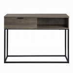 ZUN Rustic Oak and Black Writing Desk with Drawer and Shelf B062P209209