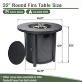 32" Propane Gas Fire Pit Table, 50000 BTU Round Steel Fire Pit for Outside Patio Deck Garden 60018684