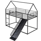 Twin over Twin House Bunk Bed with Ladder and Slide,Black WF283081AAB