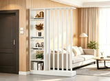 Freestanding White Room Divider with Storage Shelves, Slatted Room Partition Bookcase, Modern W3101P575904