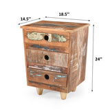 End Table Recycled Wood Nightstand, Side Table with 3 Drawers, Vintage Natural Bedside Table for N779P221145N
